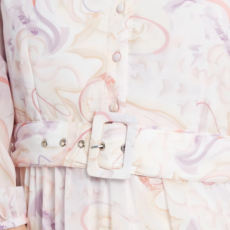 METTLE Printed Mandarin Collar Tiered Fit & Flare Dress Lilac