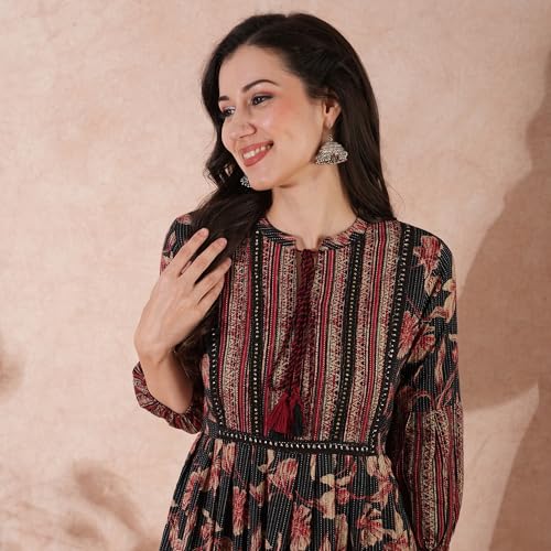 Globus Women Ethnic Dress (GS566620_Black_S)