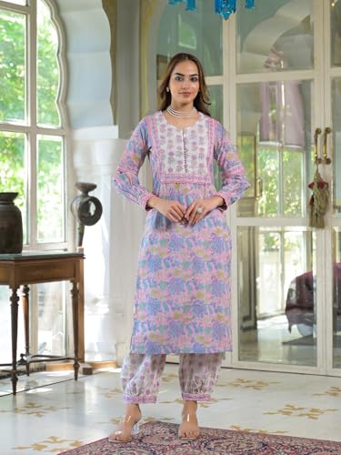 Divena Pink Cotton Block Print Straight Kurta Pant With Dupatta
