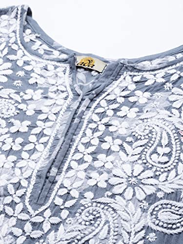 Ada Women Cotton Regular Fit Kurta Hand Embroidered Lucknowi Chikankari Tunic Kurti A411266 (Grey, XS)