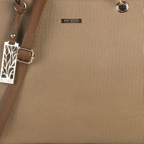 Metro Women Beige Faux Leather Handbag with Detachable Sling (66-7852)