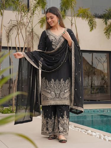 Leeli Peeri Designer Women's Chinon Silk Embroidery Kurta Sharara Set With Dupatta