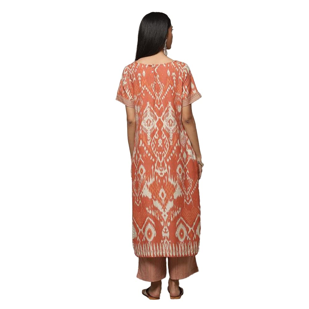 BIBA Women Rayon Printed Straight Kurta And Palazzo(2PC SET2007_ORANGE_XL)