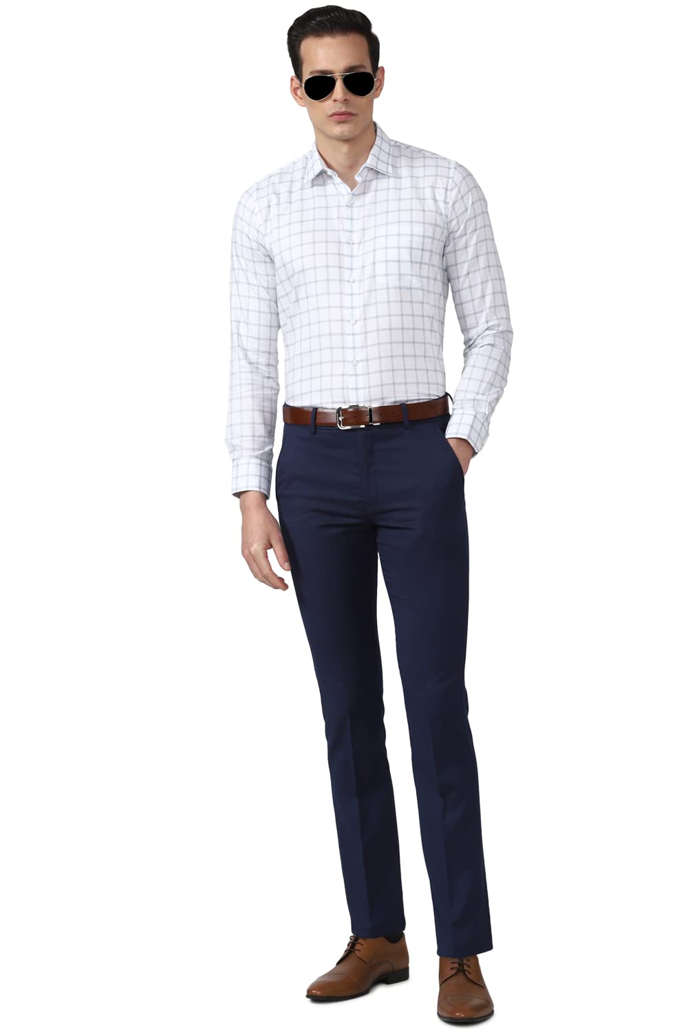 Van Heusen Men's Checkered Slim Fit Shirt (VHSFRSLBE35629_Medium Blue 42)