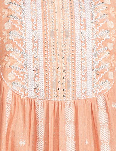 W for Woman Peach Flared Kurta_21FEW13459-113606_XS