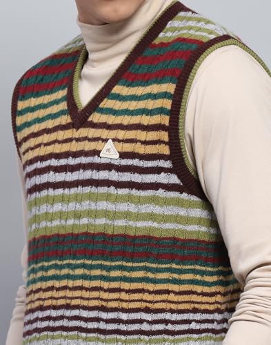 Monte Carlo Mens Striped Multi Color V Neck Sleeveless Sweater (1239195SL-2-44)