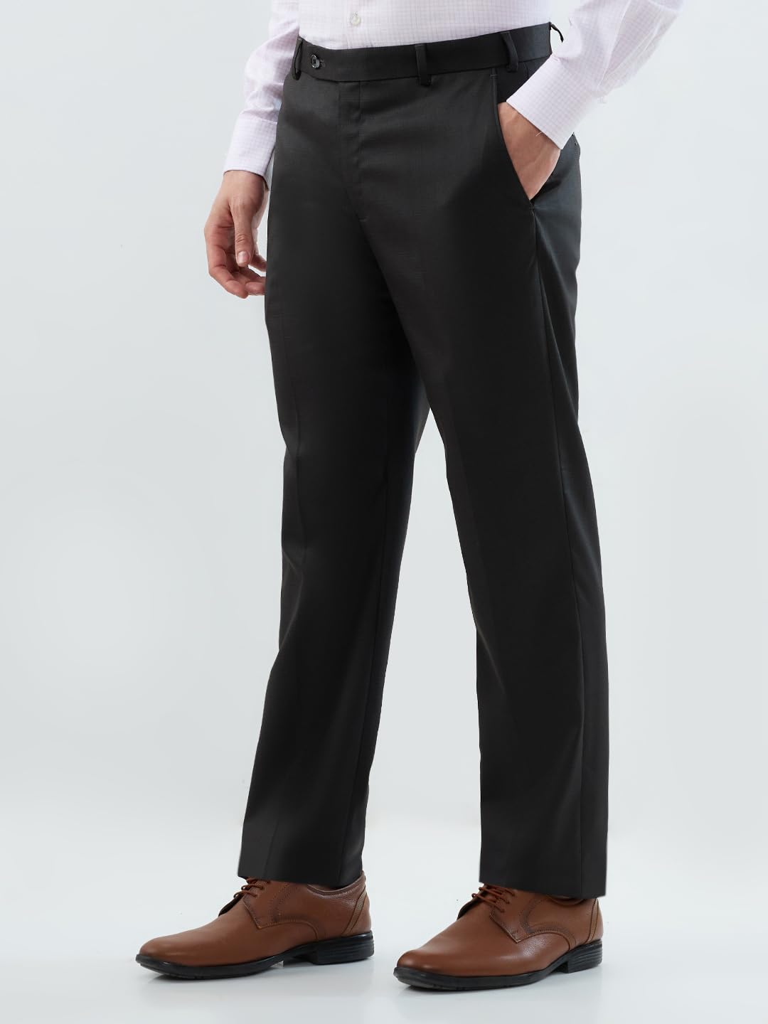 Park Avenue Men Regular Fit Checks Pattern Polyester Rayon Blend Flat Front Formal Trouser Brown