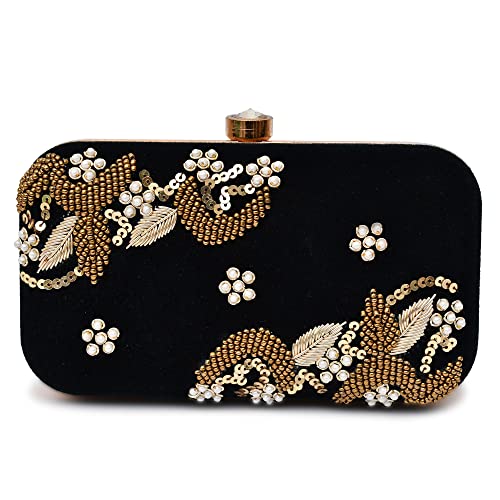 For The Beautiful You Black Embroidered Women's Clutch (607)