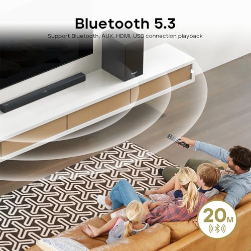 Tribit Soundbar Speaker S1 with Wired Subwoofer for Deep Bass(200W), 2.1 Channel TV Home Theatre, Bt v5.3, LED Display, Multiple Connectivity and 4 EQ Modes, Bass & Treble Control & Remote Control
