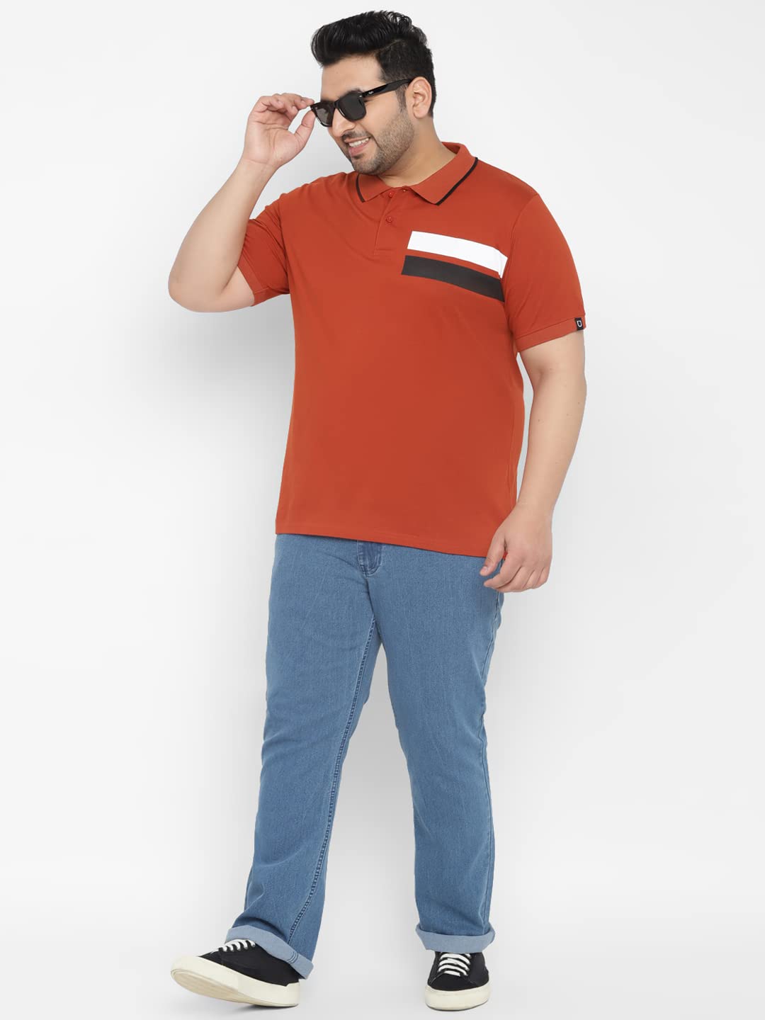 Urbano Plus Men's Orange Colour-Block Regular Fit Half Sleeve Cotton Polo T-Shirt (pluspolocbp-020-rust-4xl)