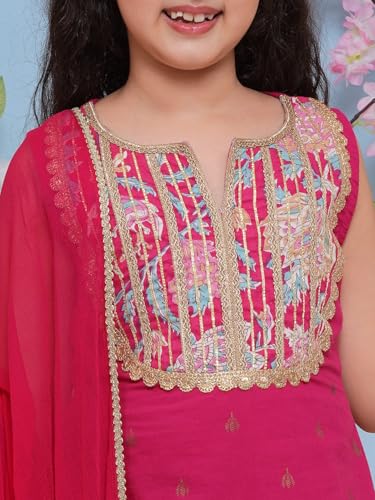 Bitiya by Bhama Girls Yoke Design Pure Cotton Straight Kurta With Salwar & Dupatta(TKS225_13-14y)