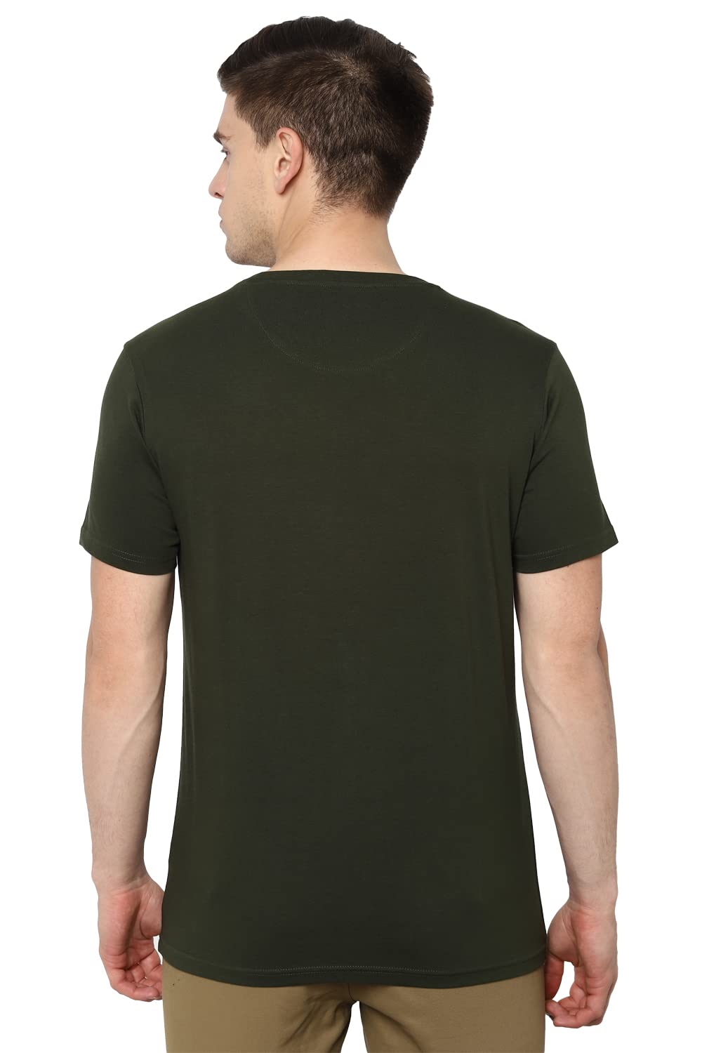 Allen Solly Cotton Men's Solid Regular Fit T-Shirt (ASKCQRGFZ43268_Olive Large)