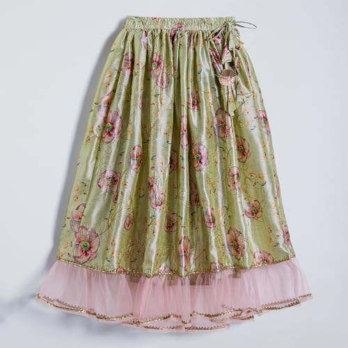 Hopscotch Girls Asymmetrical Yellow 2-Pc Ruffle Embellished Lehenga Choli Set For Ages (5-6 Years)