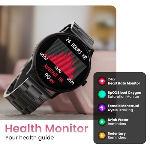 Boult Newly Launched Dire Smartwatch 1.38'' 2.5D Curved HD Display, BT Calling, 500 Nits Brightness, IP67, 250+ Watchfaces, 120+ Sports Modes, AI Voice Assistant, SpO2 Monitoring (Metal Black)