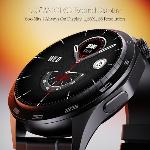 boAt Enigma Radiant Luxury Watch for Man w/1.43"(3.63 cm) AMOLED Display, AOD, Premium Metal Build, Round Dial, 200+Watch Faces, Upto 7 Days Battery Life, Fitness smartwatch for Men (Active Black)