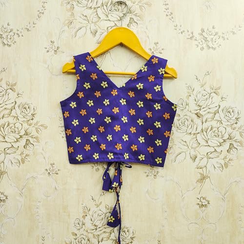 ALOK ENTERPRISE Kids Girls Blue Floral Printed Lehenga Choli Set | Sleeveless Cotton Blend Lehenga for Girls | Festive, Wedding & Traditional Ethnic (WHITE, 3-4 YEARS)
