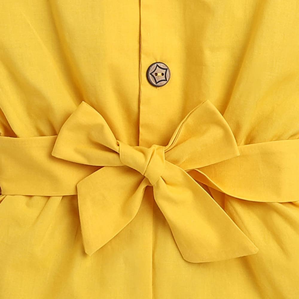 Hopscotch Girls Solid Playsuit In Yellow Color for Ages 3-4 Years
