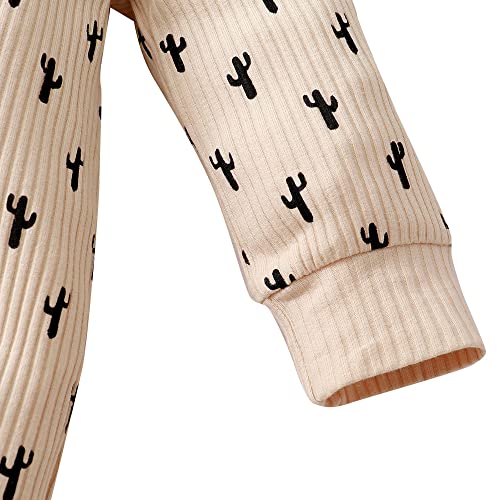 Hopscotch Baby Boys and Baby Girls Cotton and Polyester Full-Sleeve All-Over Print Bodysuit With Cap in Beige Color For Ages 6-9 Months (BNF-4246936)