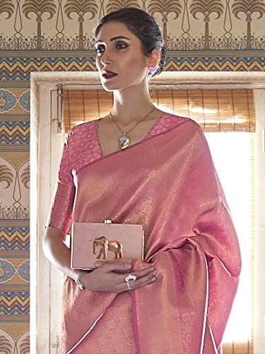 AKHILAM Women's Silk Blend Woven Design Saree With Unstitched Blouse Piece (Pink_KMBHP236001_RJ)