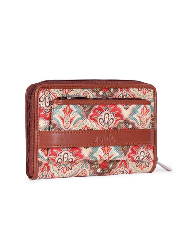 ZOUK Women's Handcrafted Vegan Classic Zipper Wallet - Mughal Art Multicolor