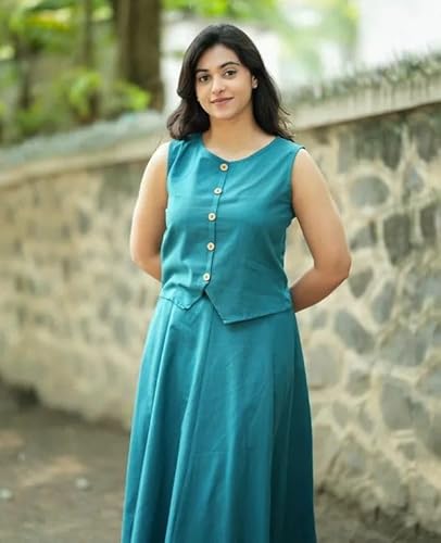 ZIVORY FASHION Women Cotton Sleeveless Top & Flared Skirt Set, Solid Summer Co-Ord Set, Stylish Casual Comfortable Outfit (in, Alpha, M, Regular, Blue)