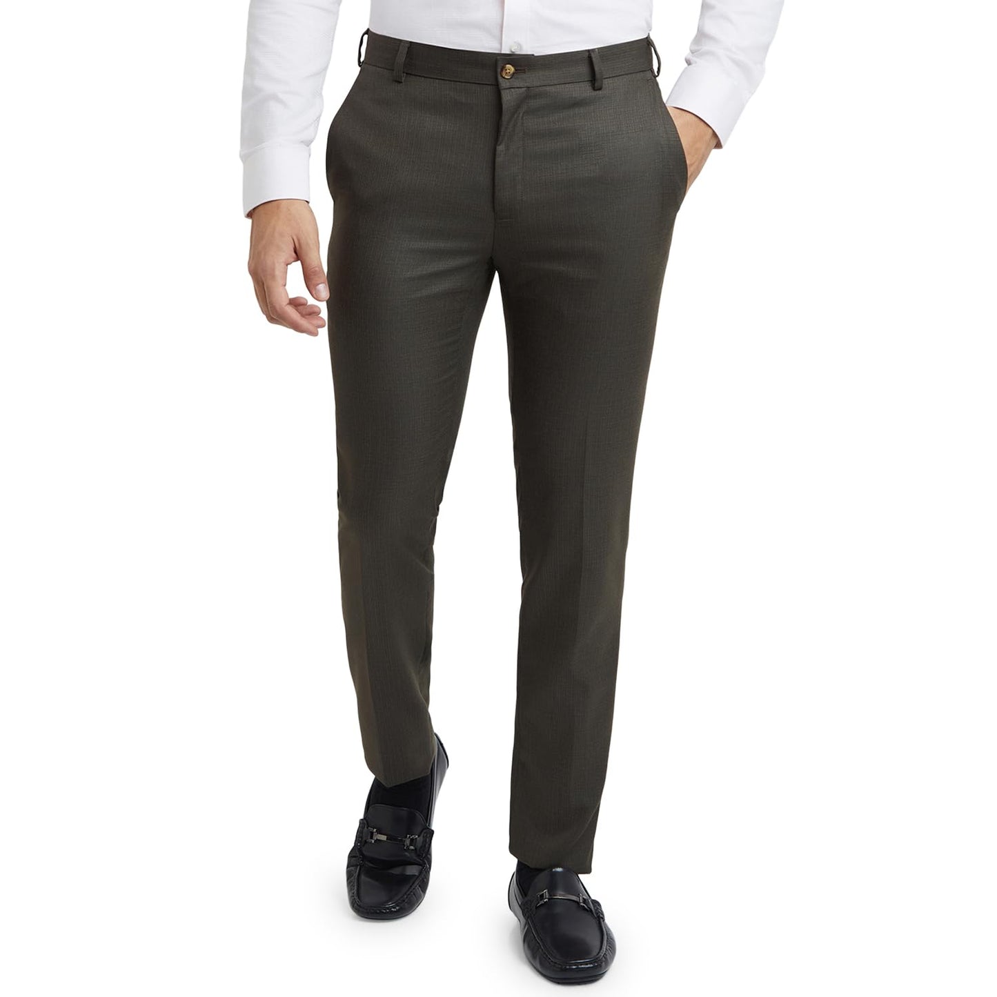 Raymond Men's Slim Fit Structure Pattern Poly Viscose Blend Flat Front Formal Trouser (Size: 32)-RMTS05509-O7 Dark Brown, Mid Rise