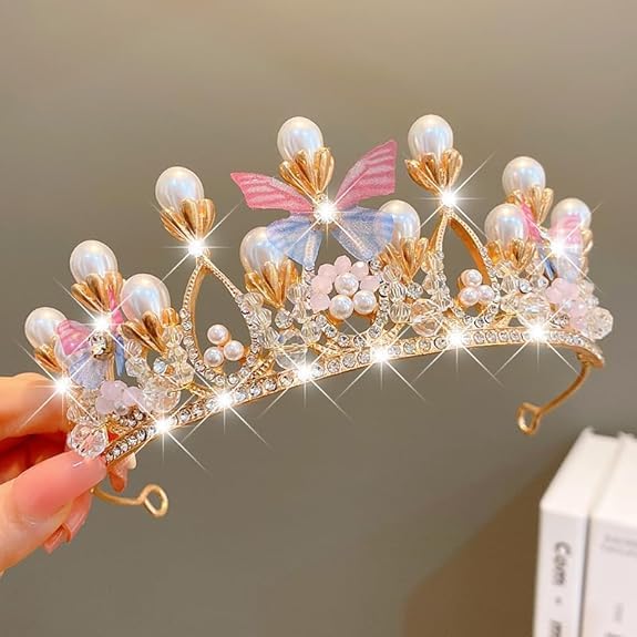WICHARSH Girls Crystal Tiara Crown Women Flower Butterfly Princess Headband Gift for Wedding Prom Birthday Party Pageant Christmas Hair Accessories Costume Party Gift