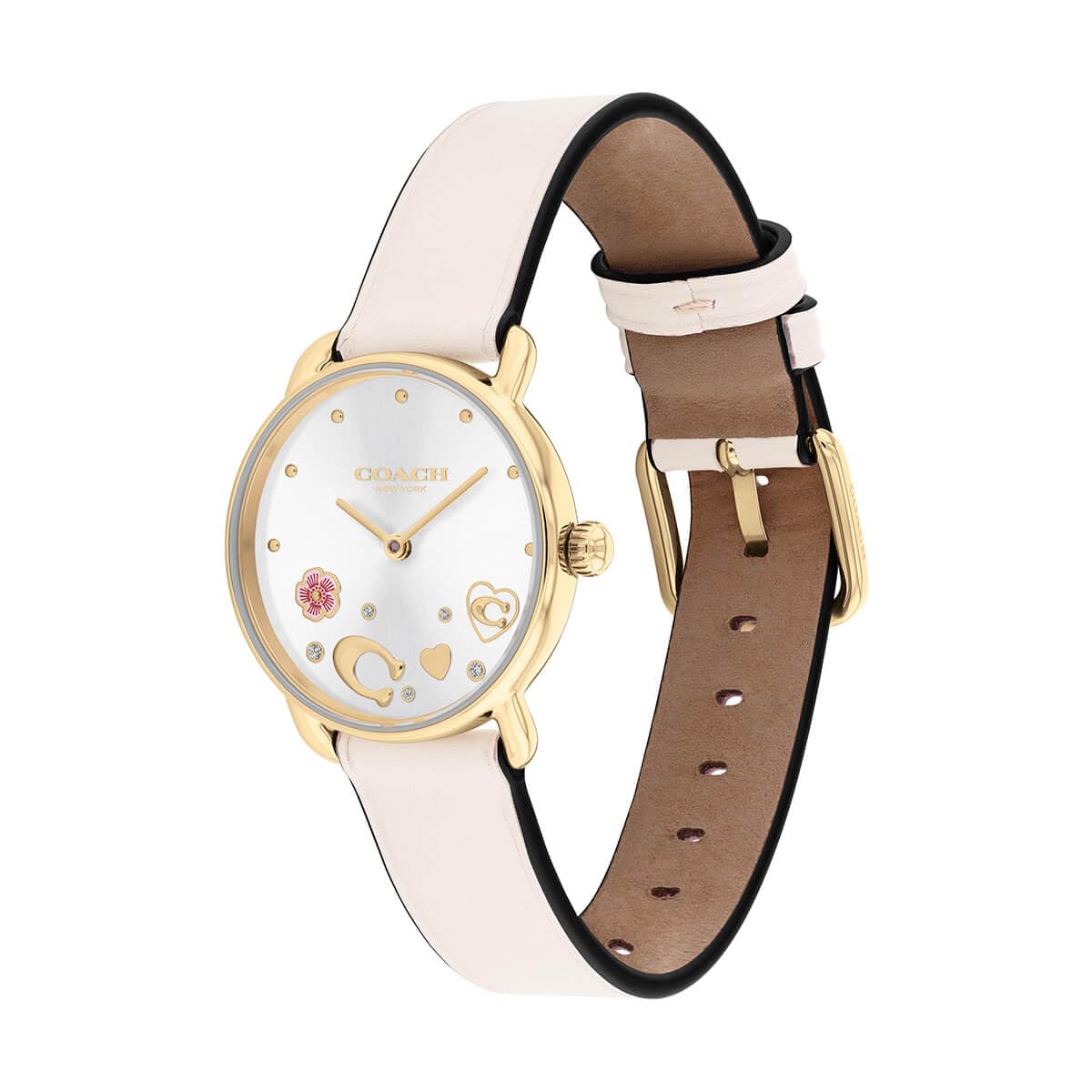 Coach Elliot Qtz Basic Silver White Round Dial Women's Watch|Leather Material|Multi Color Band - 14504305