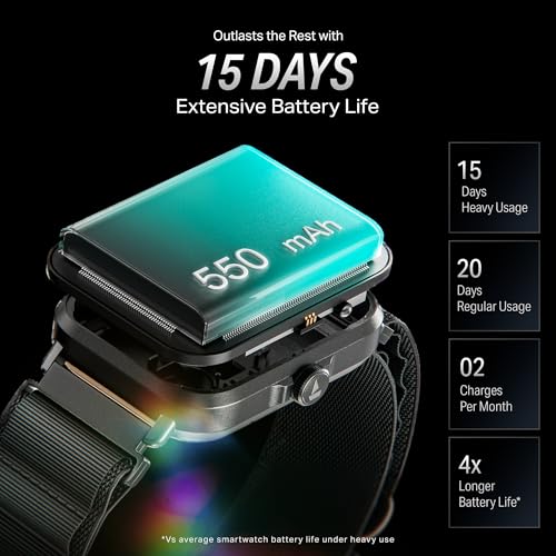boAt New Launch Storm Infinity w/15 Days Extensive Battery fueled by Huge 550mAh Battery, Fast Charge, Sports Strap,1.83”(4.65cm)HD Display, Functional Crown Smart watch for Men & Women (Sports Black)
