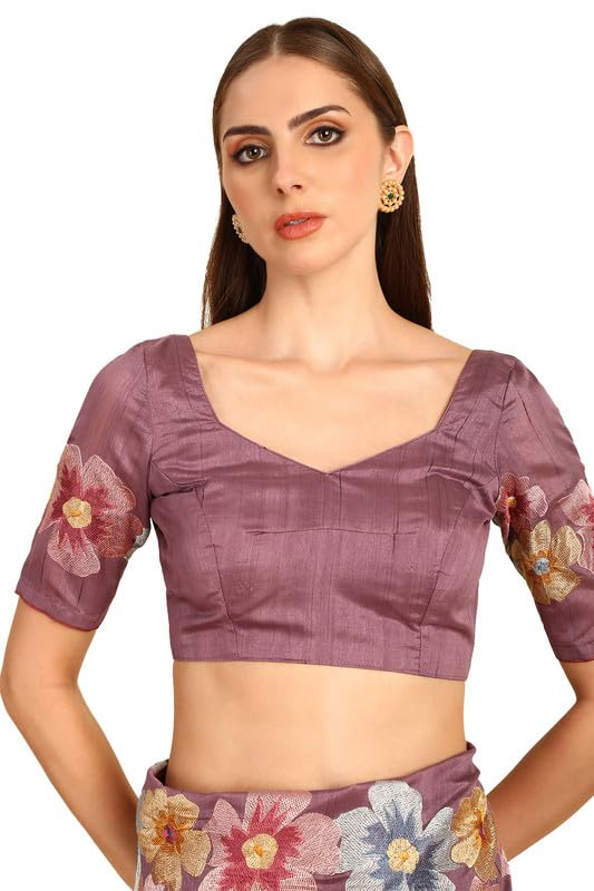 Soch Womens Purple Floral Embroidered Tussar Saree