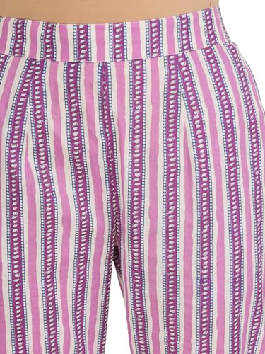 Divena Purple Floral Print Cotton Kurta pant with Dupatta set for women