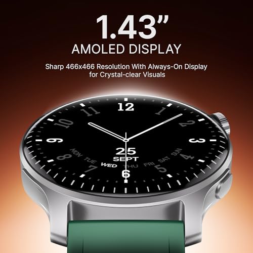 boAt New Launch Ultima Prime smartwatch with 1.43” AMOLED Display, Personalized Fitness Nudges, Functional Crown,100+ Sports Modes, Watch Face Studio (Forest Green)