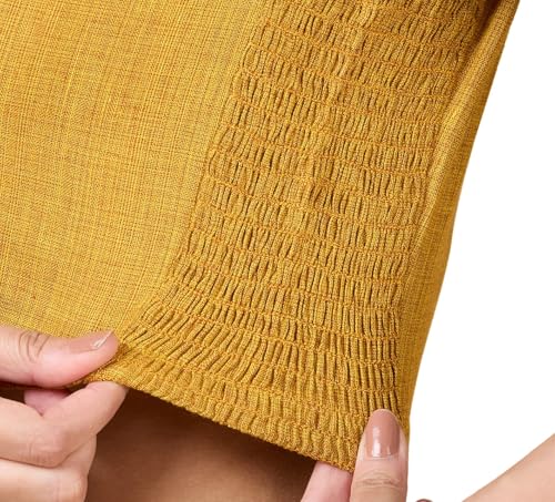 Studio Shringaar Women's Madras Handloom Cotton Side Stretchable (Smocked) Readymade Saree Blouse (Yellow, 46)