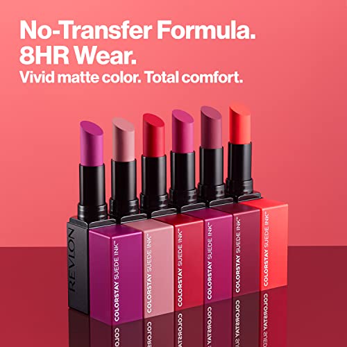 Revlon Lipstick, ColorStay Suede Ink, Built-in Primer, Infused with Vitamin E, Waterproof, Smudge-proof, Matte Color, 004 Pure Talent, 2.55 g