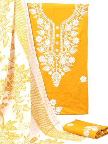 S SALWAR STUDIO Cotton Embroidered Yellow Unstitched Dress Material