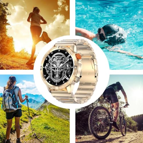 URJIX® Smart Watch 1.43-inch Screen Display Wrist Watch for Running Cycling Student Gold Steel Strap