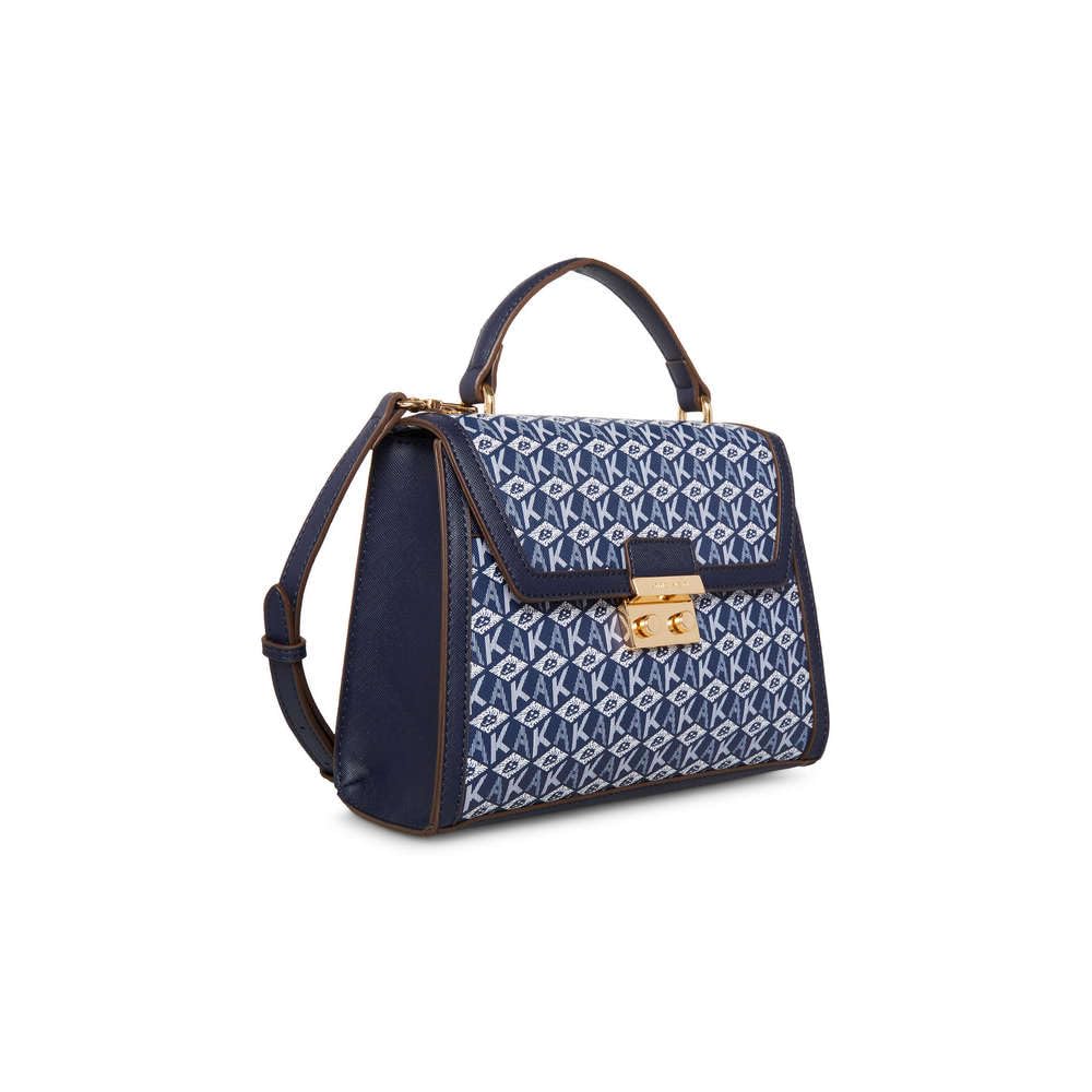 Anne Klein Faux Leather Twisted Clasp Closure Women's Satchel Bag (NAVY_BLUE,XL)