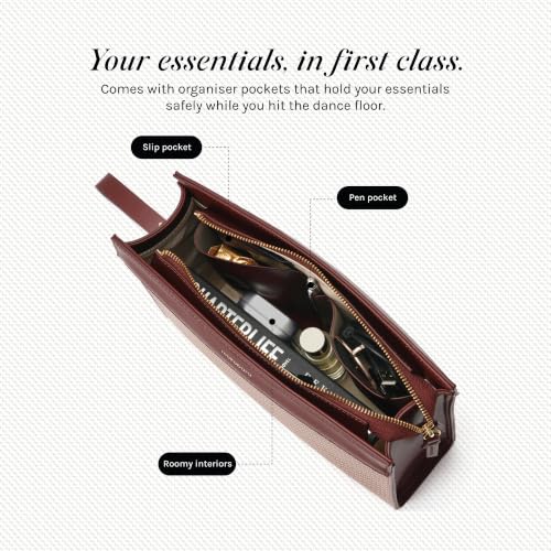 MOKOBARA Freddie's Pouch Leather Clutch With Detachable Wrist Strap Maroon | Storage Slip Pockets Lightweight Water Resistant Portable Handbag Purse Evening Cocktail Party Wristlet Concealed Zippers