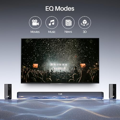 Boat Aavante Bar 3200D Pro, Dolby Audio, 400W Sound, Wireless Satellite Speakers, 5.1CH, DSP for Crystal Clear Sound, Bluetooth Sound bar, Home Theatre Soundbar Speaker (Premium Black)