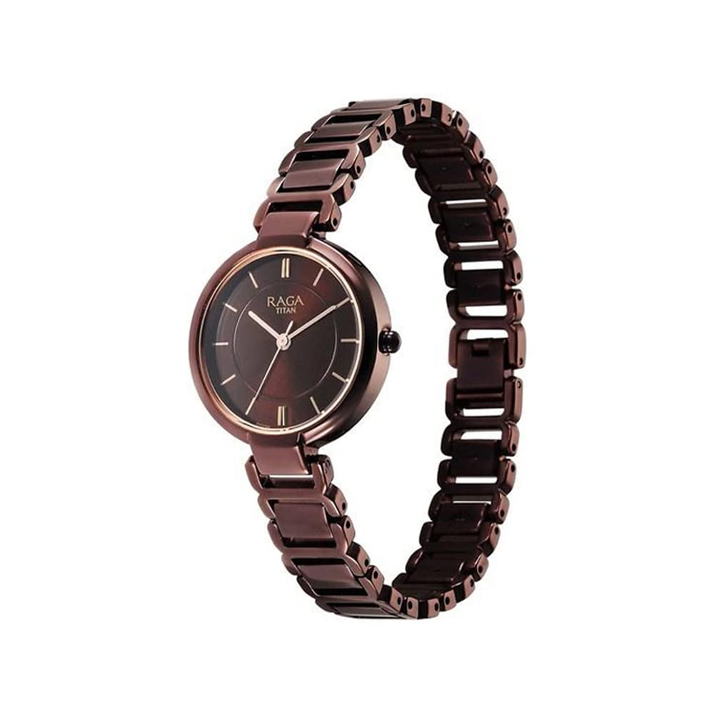 Titan Raga Women's Allure: Brown Dial with Designer Metal Strap Analog Watch-2608QM02/NT2608QM02