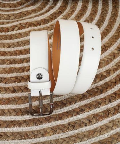 GIL Genuine Leather White Belt for Men Perfect for Formal and Casual Wear with Adjustable Waistband Buckle, Classic and Original Design Ideal for Jeans, Gifting, Office, Party or Daily Use (Size-34)