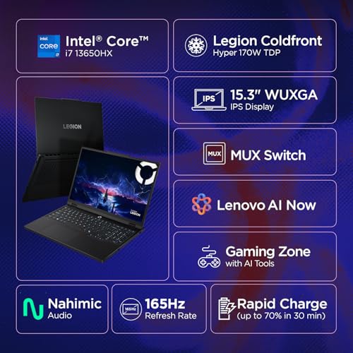Lenovo Legion 5 2025 Intel Core i7-13650HX | NVIDIA RTX 5050 8GB (16GB RAM/512GB SSD/WUXGA IPS/165Hz/15.3" (38.8cm)/Windows 11/Office 2024+AI Now/Black/2.1Kg), 83LY00SUIN AI Powered Gaming Laptop