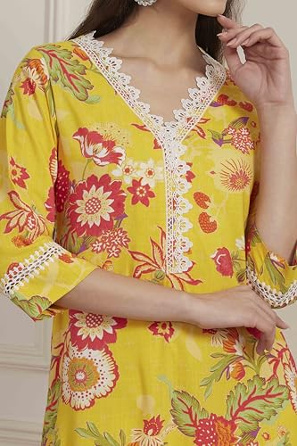 Biba Women Yellow Floral Printed Straight Kurta_46