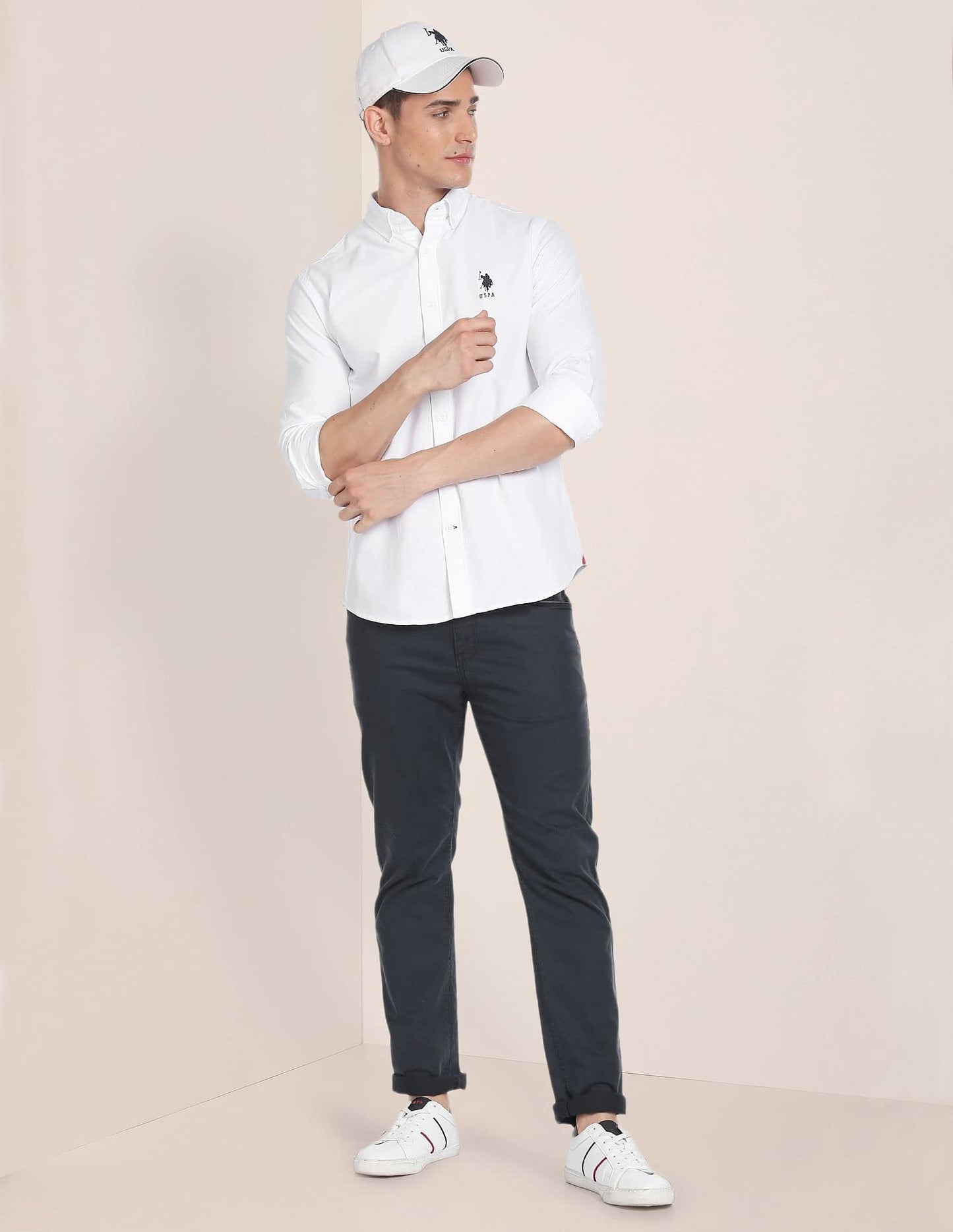 U.S. POLO ASSN. Mens Solid Fs Slim Fit Shirts (Usshtfx0104_White_M)