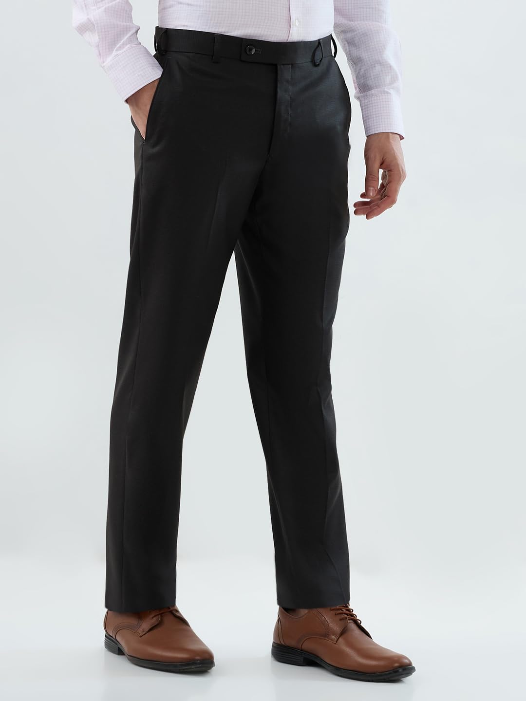 Park Avenue Men Regular Fit Checks Pattern Polyester Rayon Blend Flat Front Formal Trouser Brown