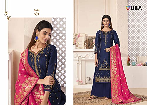 VUBA Women's Dola Silk Semi Stitched Top with Unstitched Shantoon Bottom and Jacquard Dupatta Embroidered Straight Kurta Dress Material (Kurta Palazzo Set)
