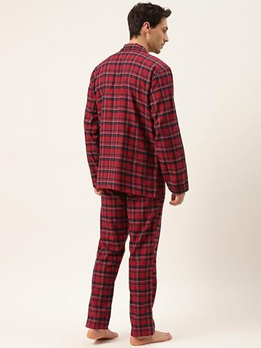 Hancock Men Cotton Checked Night Suit Blue Size XL
