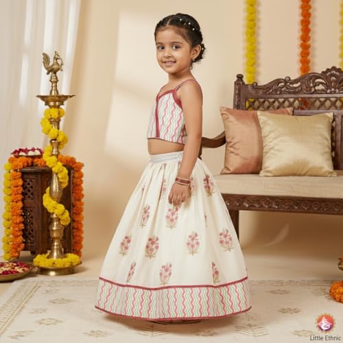 Q-one Store Girls Rayon Lehenga Choli Set with Inner Cape | Floral Printed Kids Ethnic Wear | Traditional Indian Outfit for Girls (2–10 Years) (2-3 Years)
