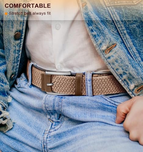 ZORO UNITED Woven Fabrict Stretchable Braided Belt for Men & Women, Beige