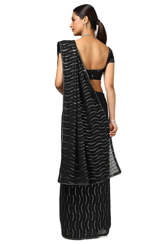 Soch Womens Black Sequin Embellished Georgette Saree